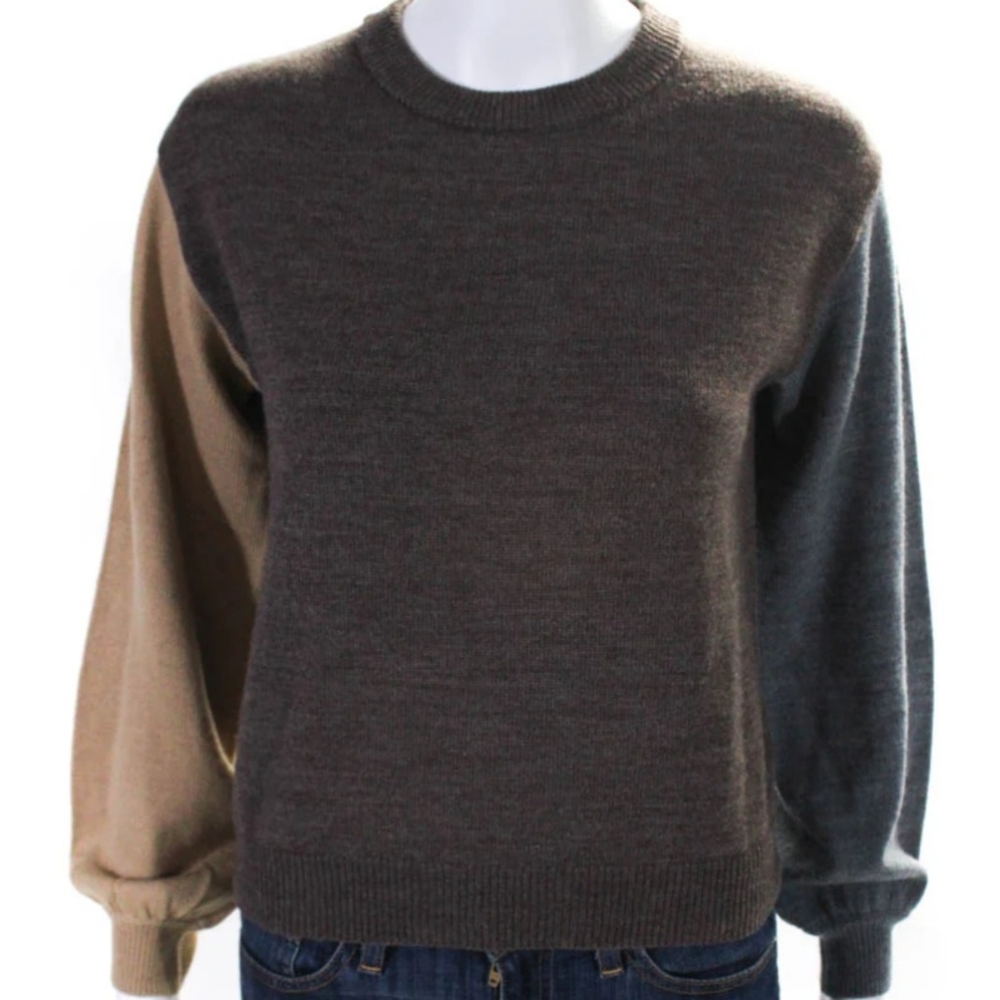 One Grey Day Womens Wool Knit Crew Neck Color Block Sweater Size XS - Picture 2 of 11